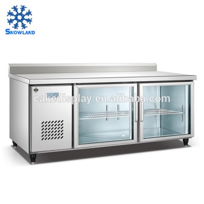 Fashionable Workbench Refrigerator With Glass Door Stainless Steel Kitchen Equipment